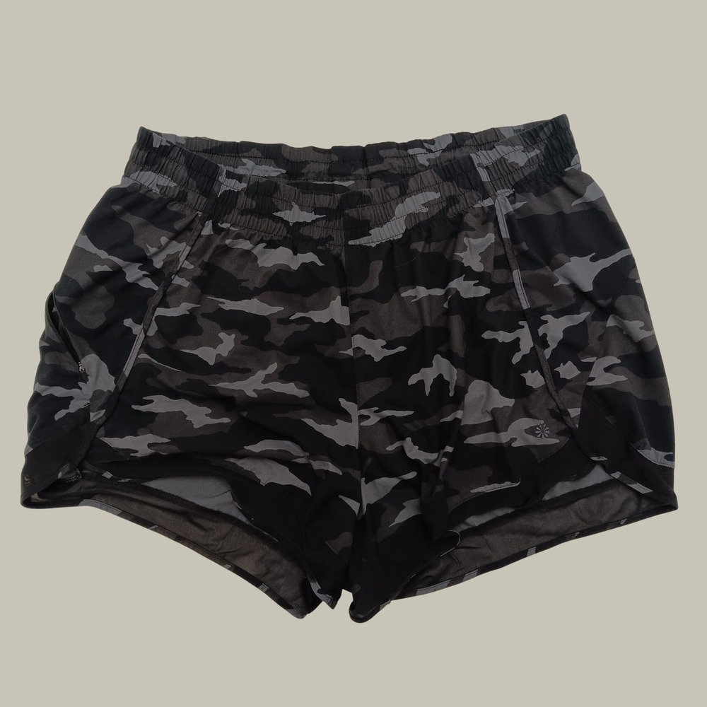 Athleta Printed Mesh Racer Run Short 4 Gray Camo Plus Size 1X Running Shorts